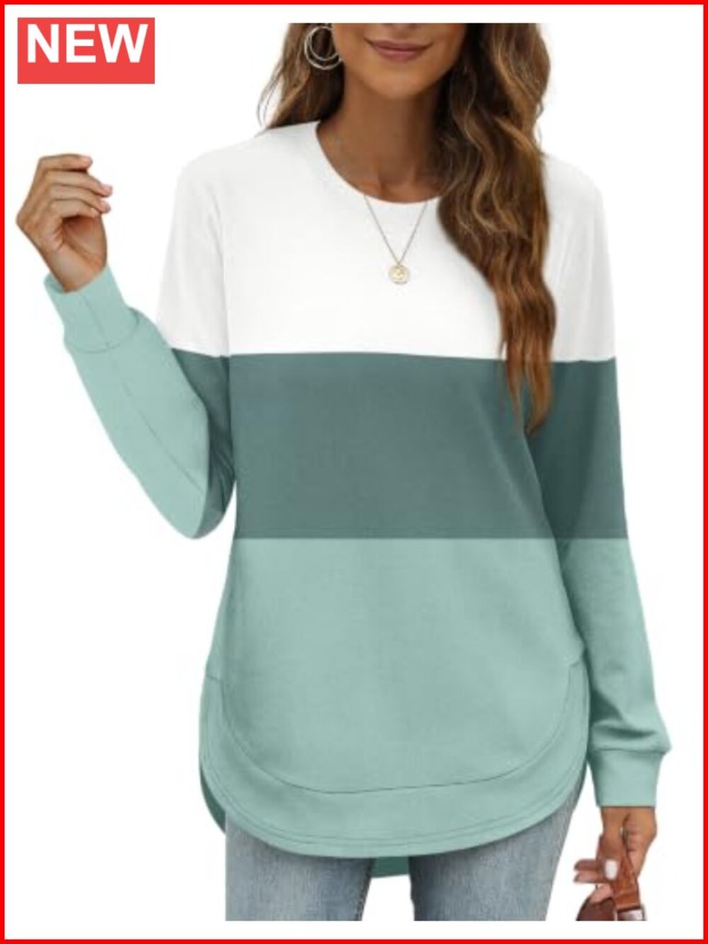 OFEEFAN Womens Crewneck Long Sleeve Tunic Top High Low Curved Hem